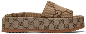 Gucci Wmns GG Lame Platform Slide Sandal 'Camel Monogram - 7 image