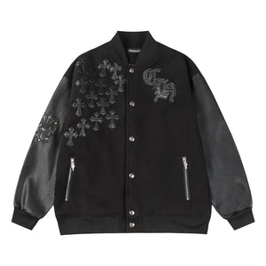 CHROME HEARTS Leather Patched Varsity Jacket - L image