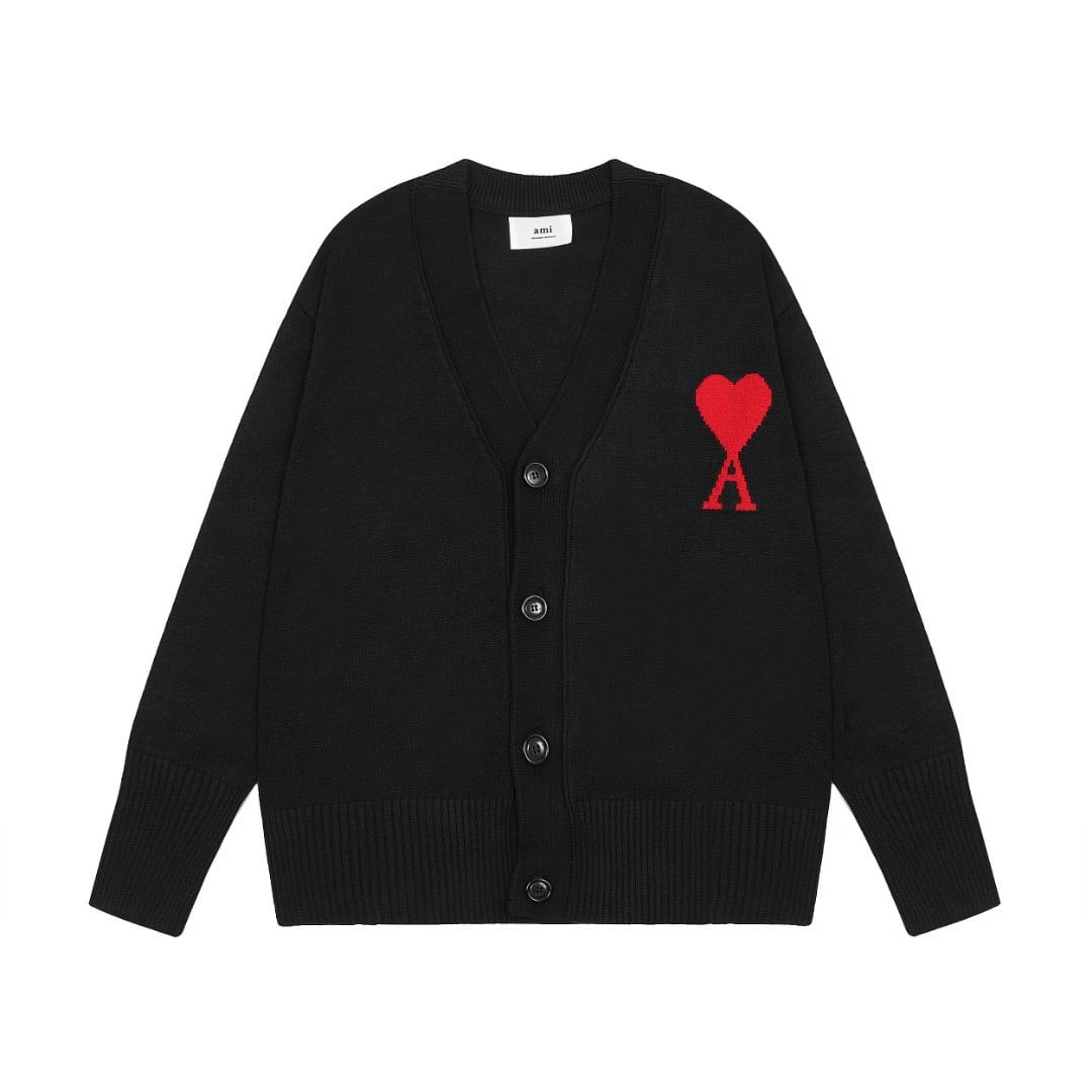 AMI PARIS Logo-Intarsia Virgin Wool Cardigan - S image