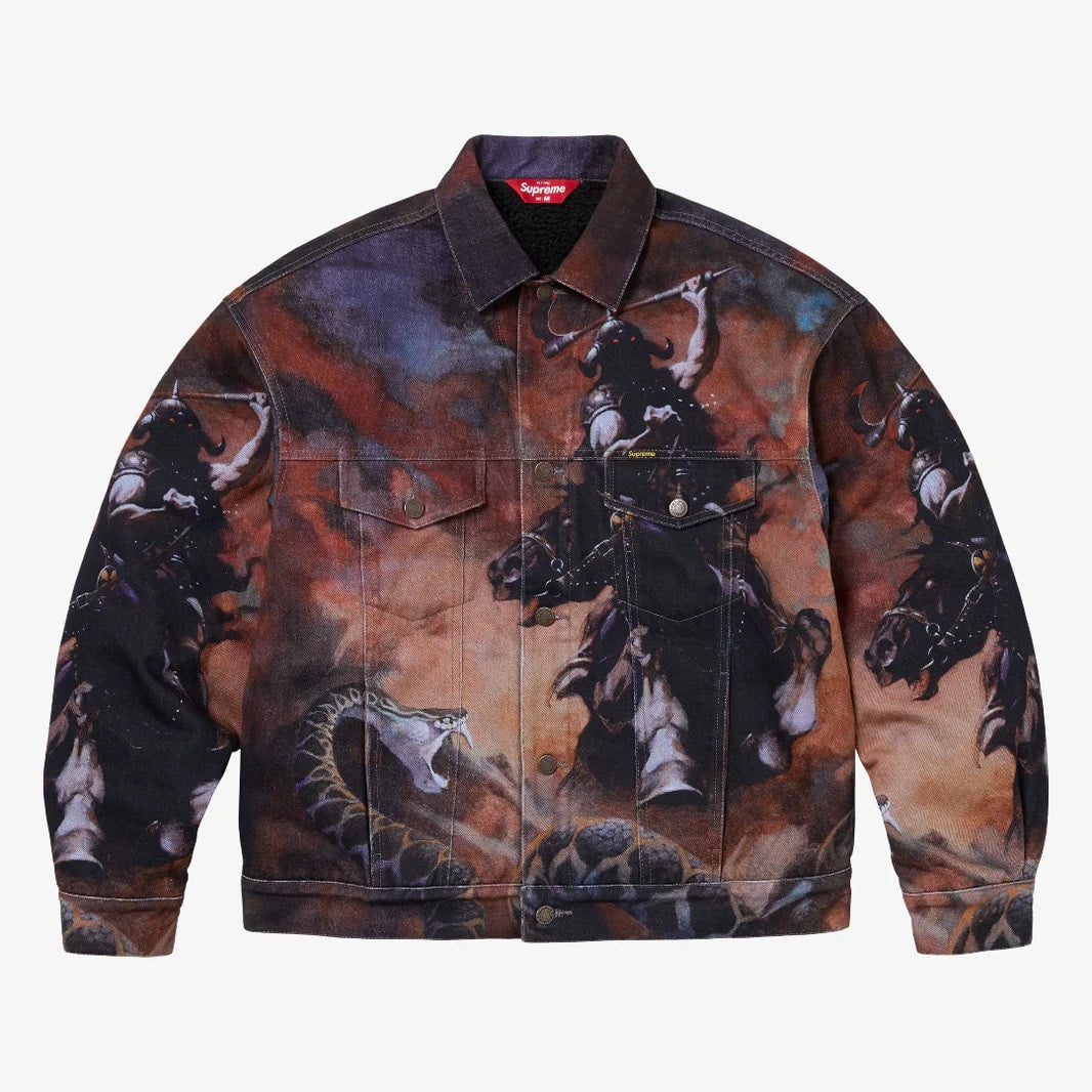 Supreme x Frank Frazetta Faux Shearling Lined Trucker Jacket Multi-Color image 1