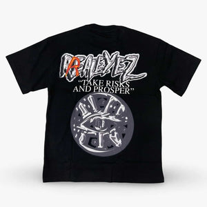 REALEYEZ 'NYC Trap or Die / Take Risks And Prosper' Oversized Tee Black image 2