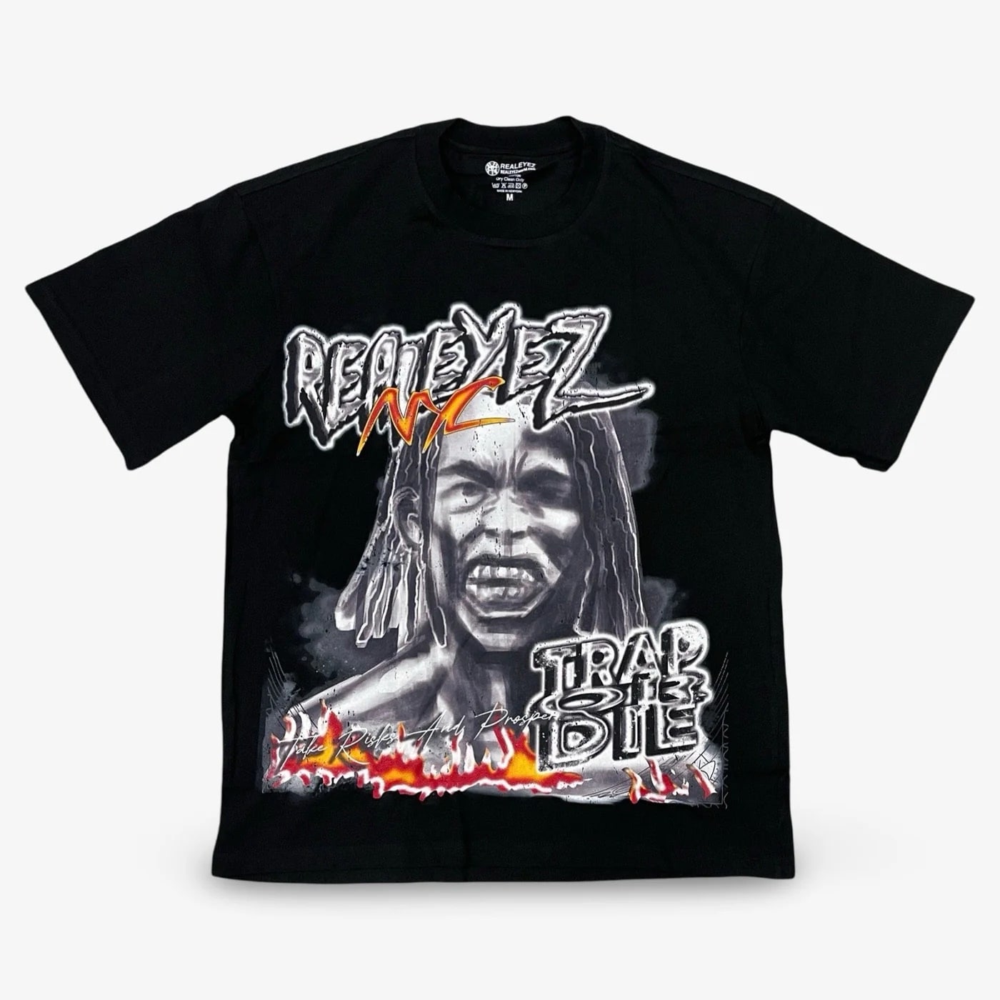 REALEYEZ 'NYC Trap or Die / Take Risks And Prosper' Oversized Tee Black image 1